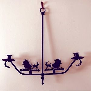 Wrought Iron Christmas Holiday Santa sled reindeer hanging candle holder